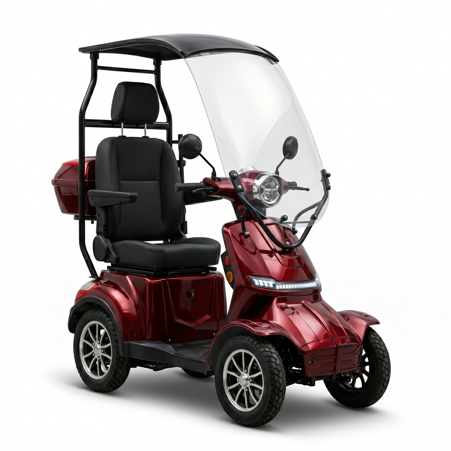 SEVION Elektromobil PRO 40 Li in Velvet Red mit optionalem Dach und Frontscheibe als Wetterschutz