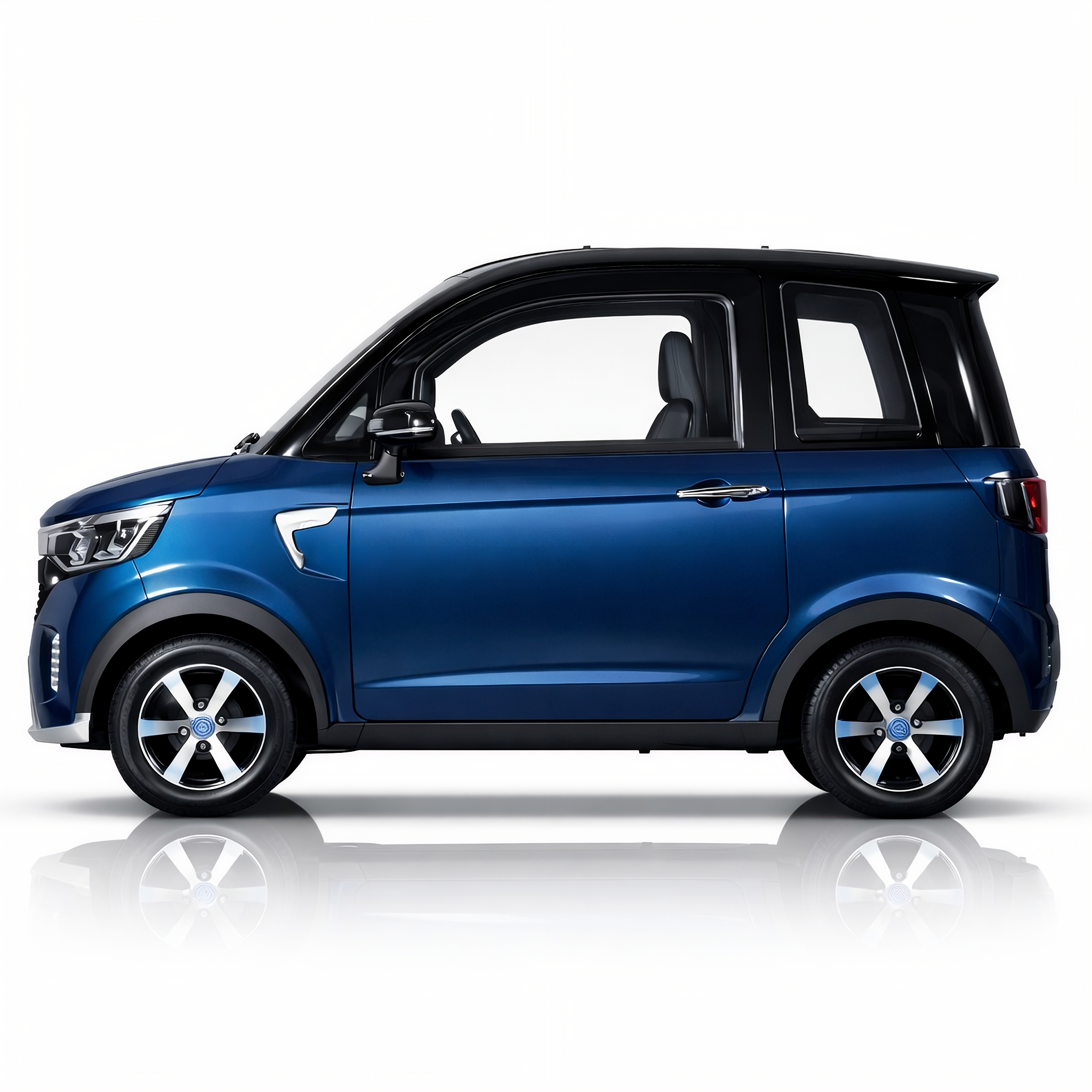 SEVION Kabinenroller elektrisch in Blau – Seitenprofil des kompakten Citycars mit 60V Lithium Technik