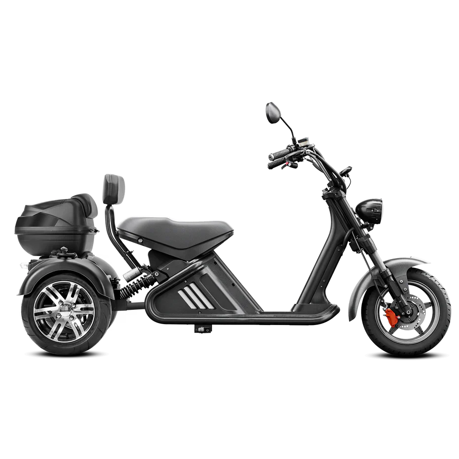 Star-Biker M2 Trike Seitenansicht – dreirädriger E-Roller mit 3 kWh Energieaufnahme, 60V Lithium-Ionen-Akku und komfortabler Sitzbank