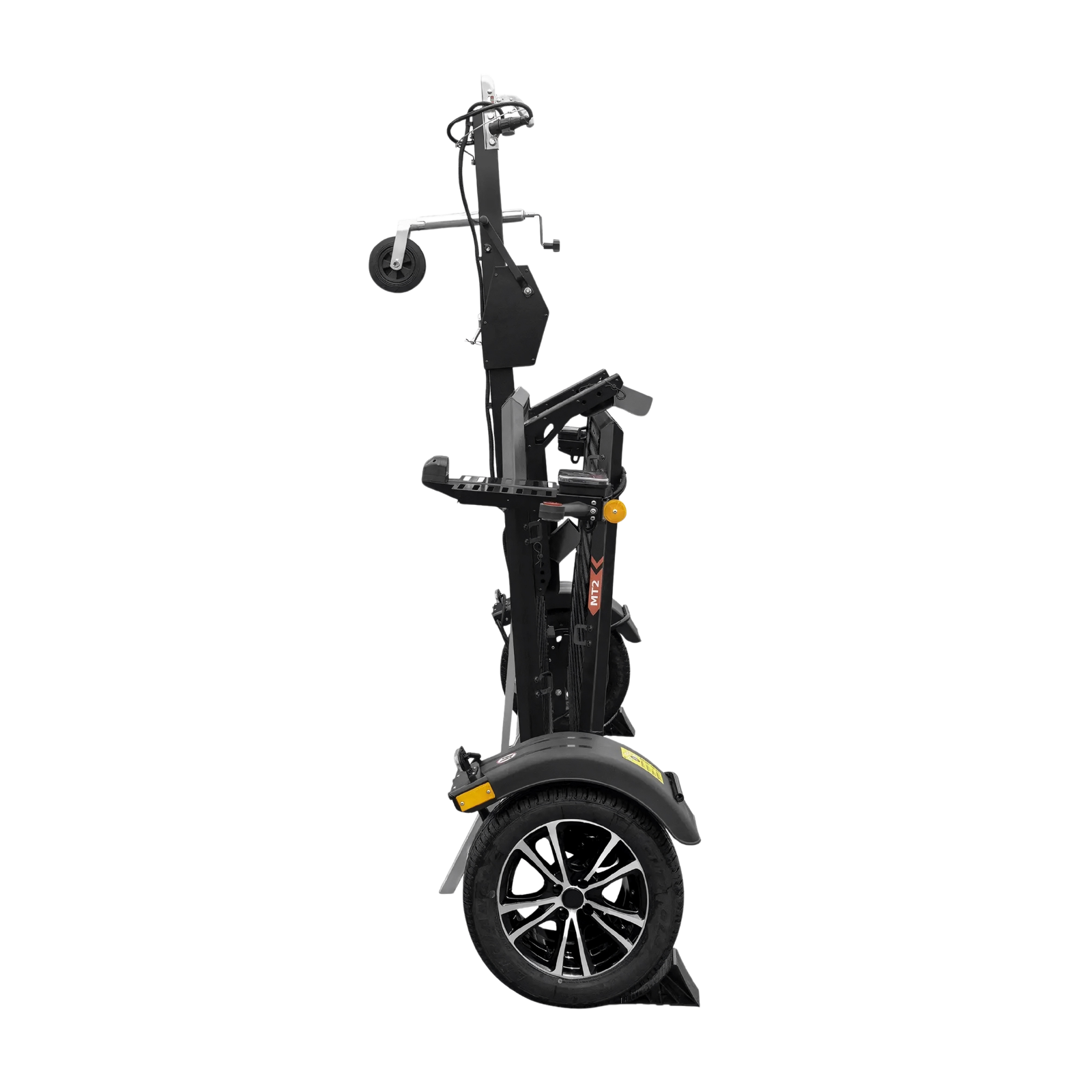 Motorradanhänger MT-2 Black Edition Seitenansicht eingeklappt kompakte Transportlösung für E-Chopper und Elektroroller Star-Biker