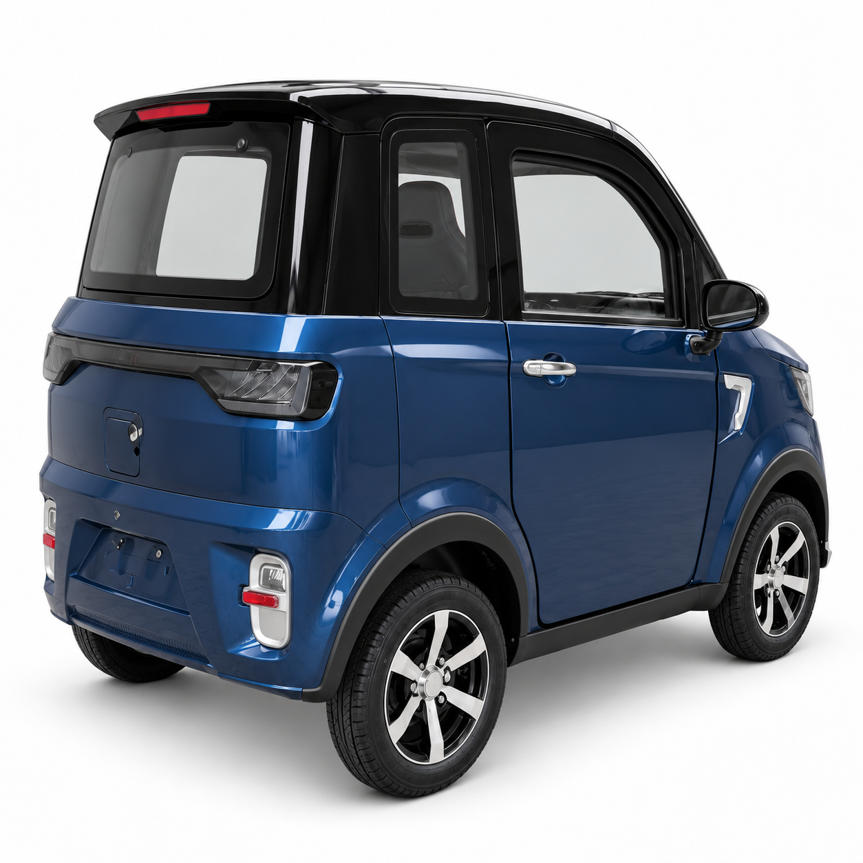 SEVION SK4 Elektro-Kabinenroller mit Lenkrad in Midnight Sapphire – Ansicht schräg von hinten