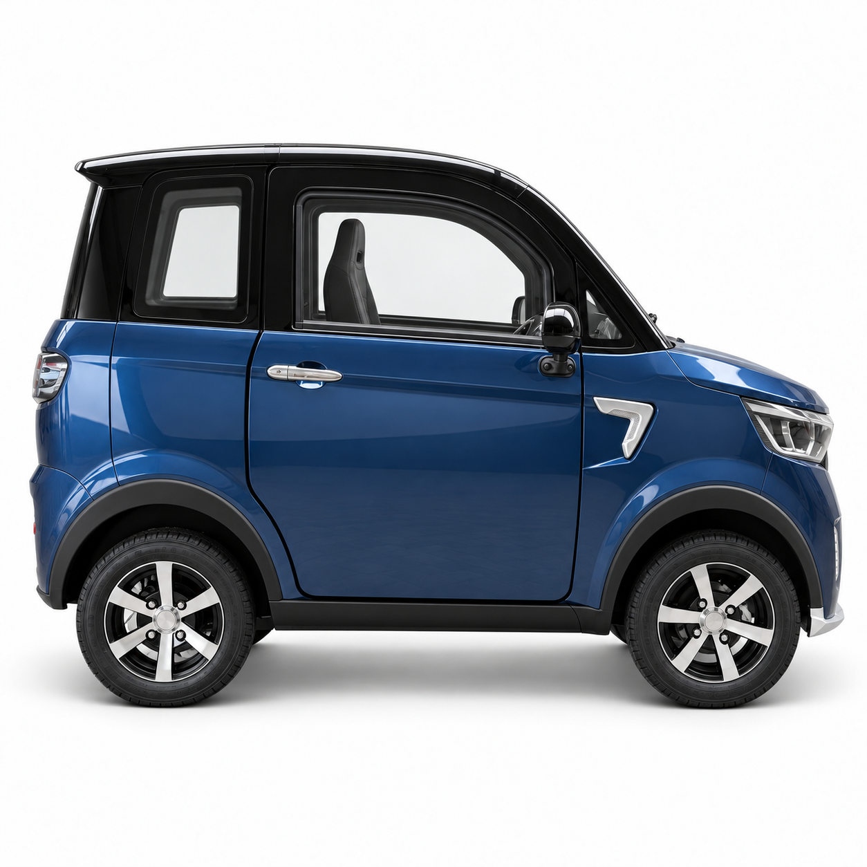 SEVION SK4 Elektro-Kabinenroller mit Lenkrad in Midnight Sapphire – Seitenansicht