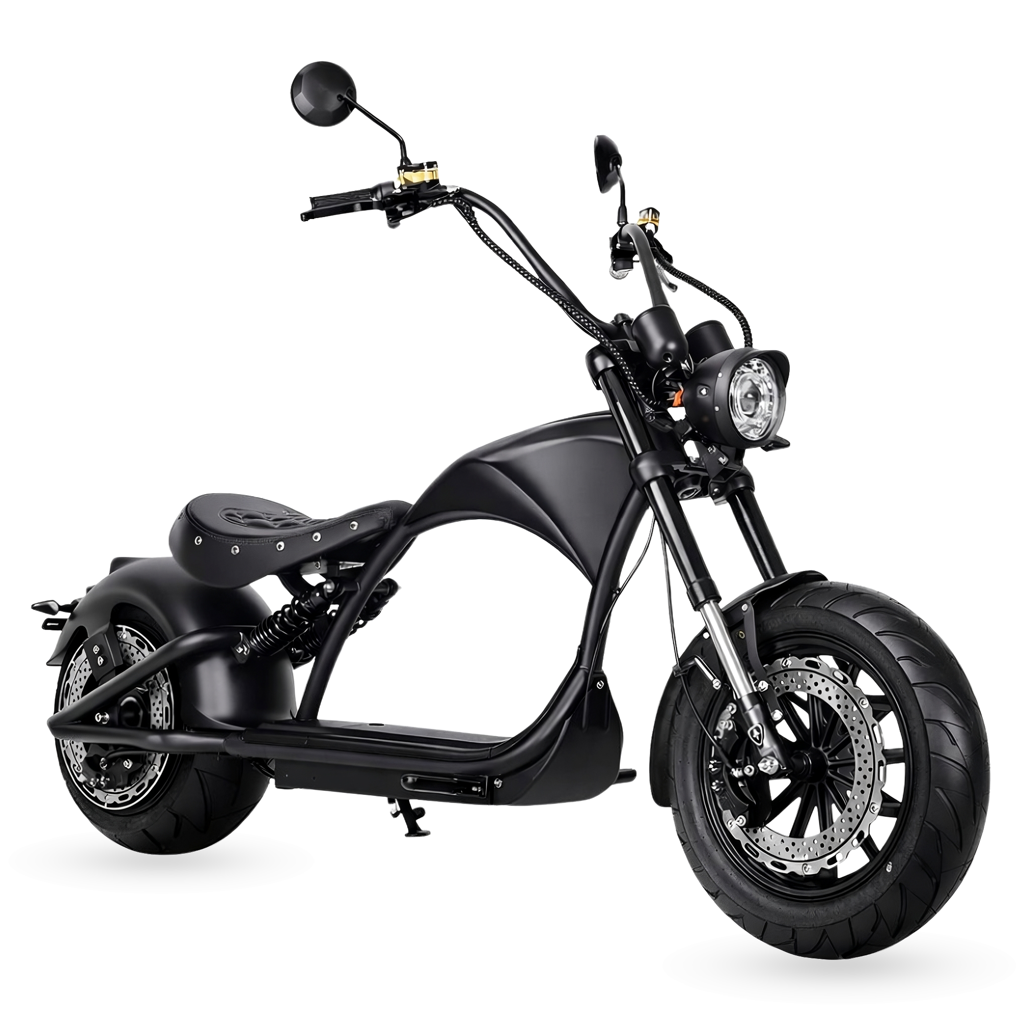 Star-Biker Chopper M1P Basic in Shadow Black (mattschwarz), Dreiviertelansicht von vorne links