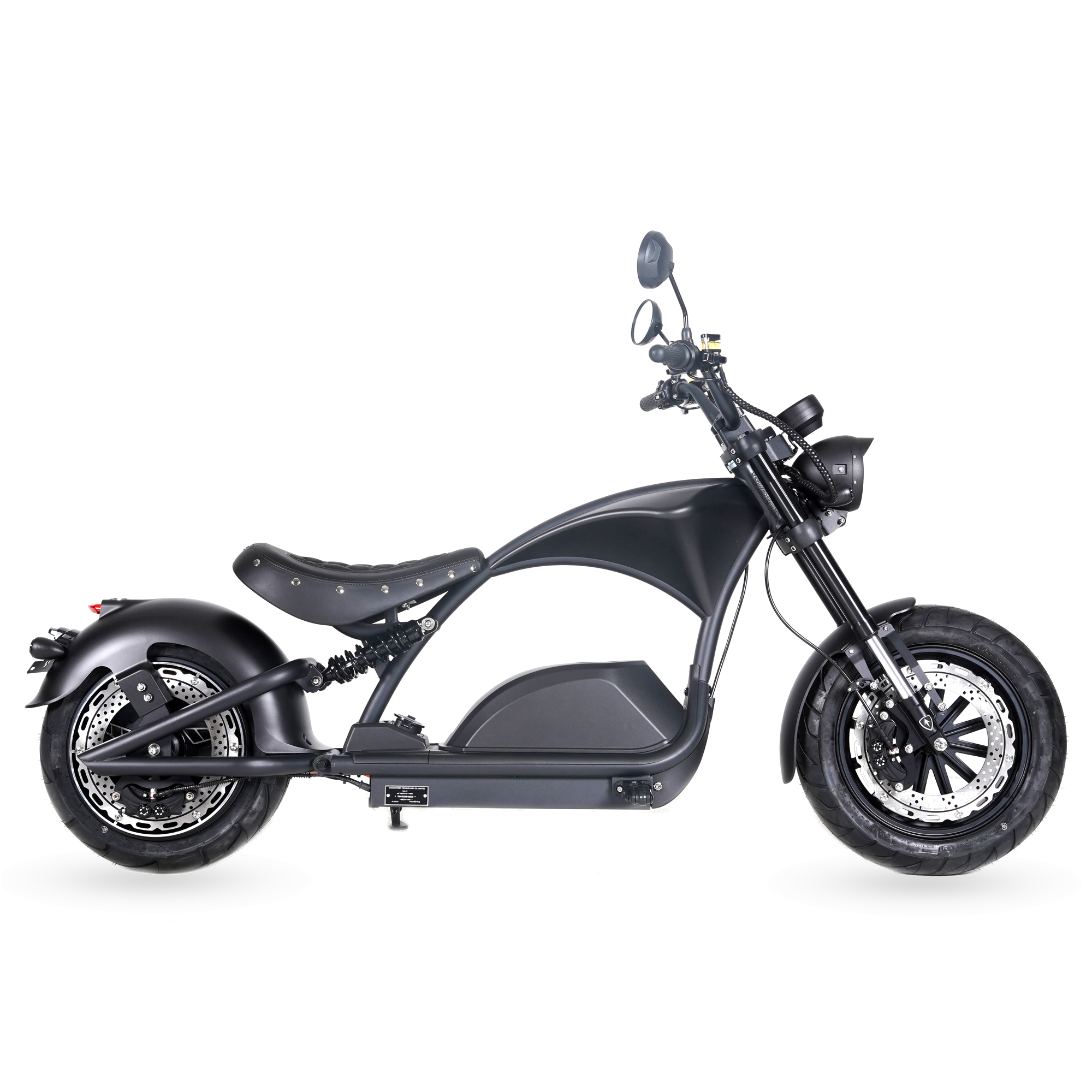 Star-Biker Chopper M1PS Knight 45 km/h in Mattschwarz, Dreiviertelansicht von vorne links mit LED-Scheinwerfer
