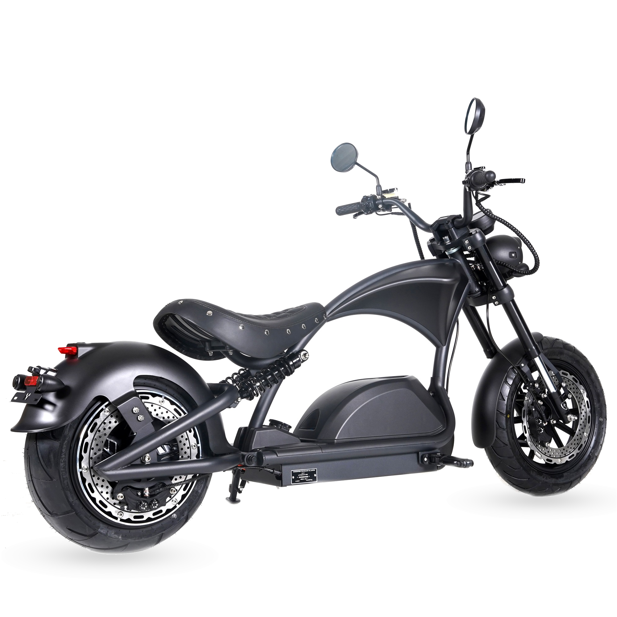 Star-Biker Chopper M1PS Knight 45 km/h in Mattschwarz, Frontansicht mit LED-Scheinwerfer und Rundspiegeln