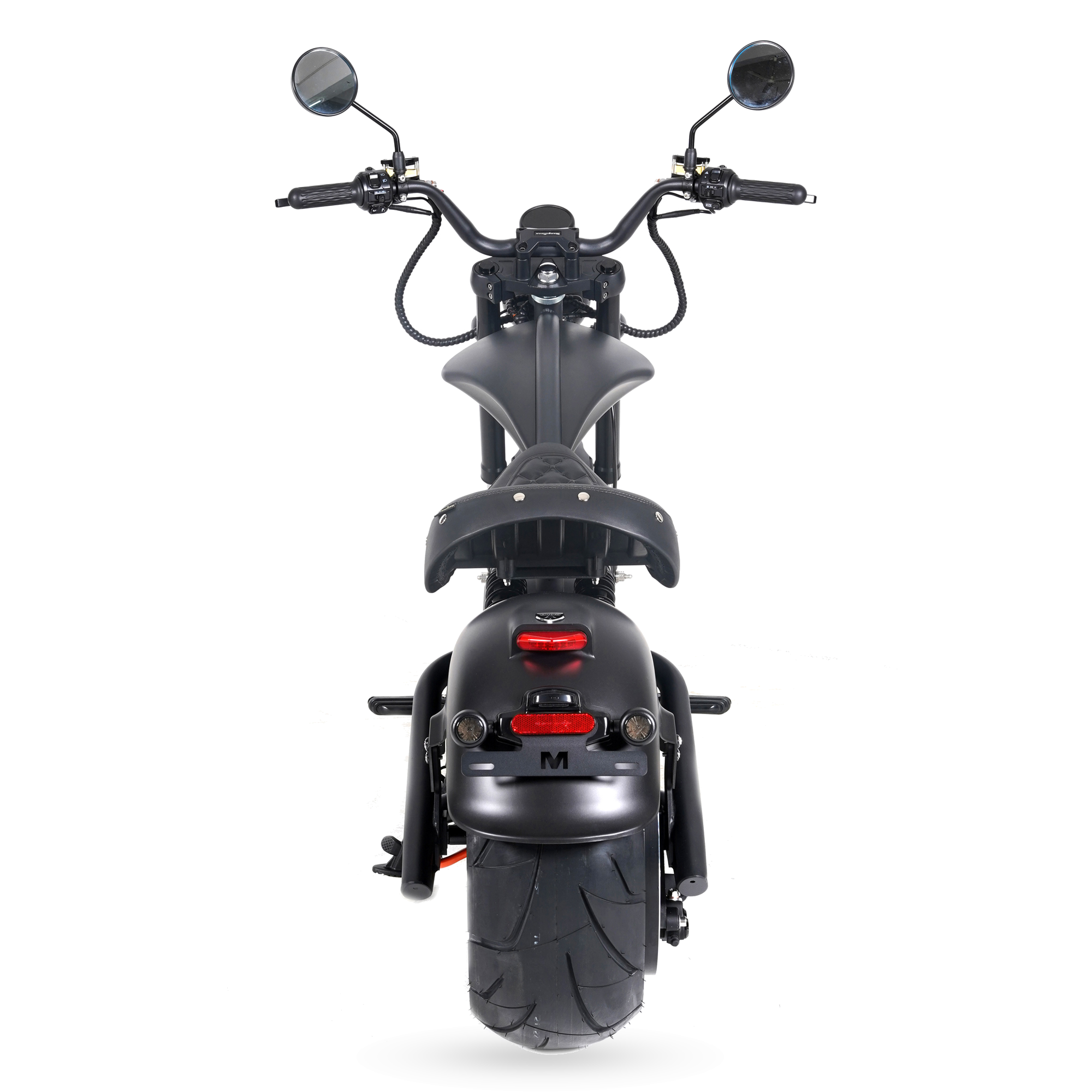 Star-Biker Chopper M1PS Knight 45 km/h in Mattschwarz, Heckansicht mit Rücklicht und Kennzeichenhalter
