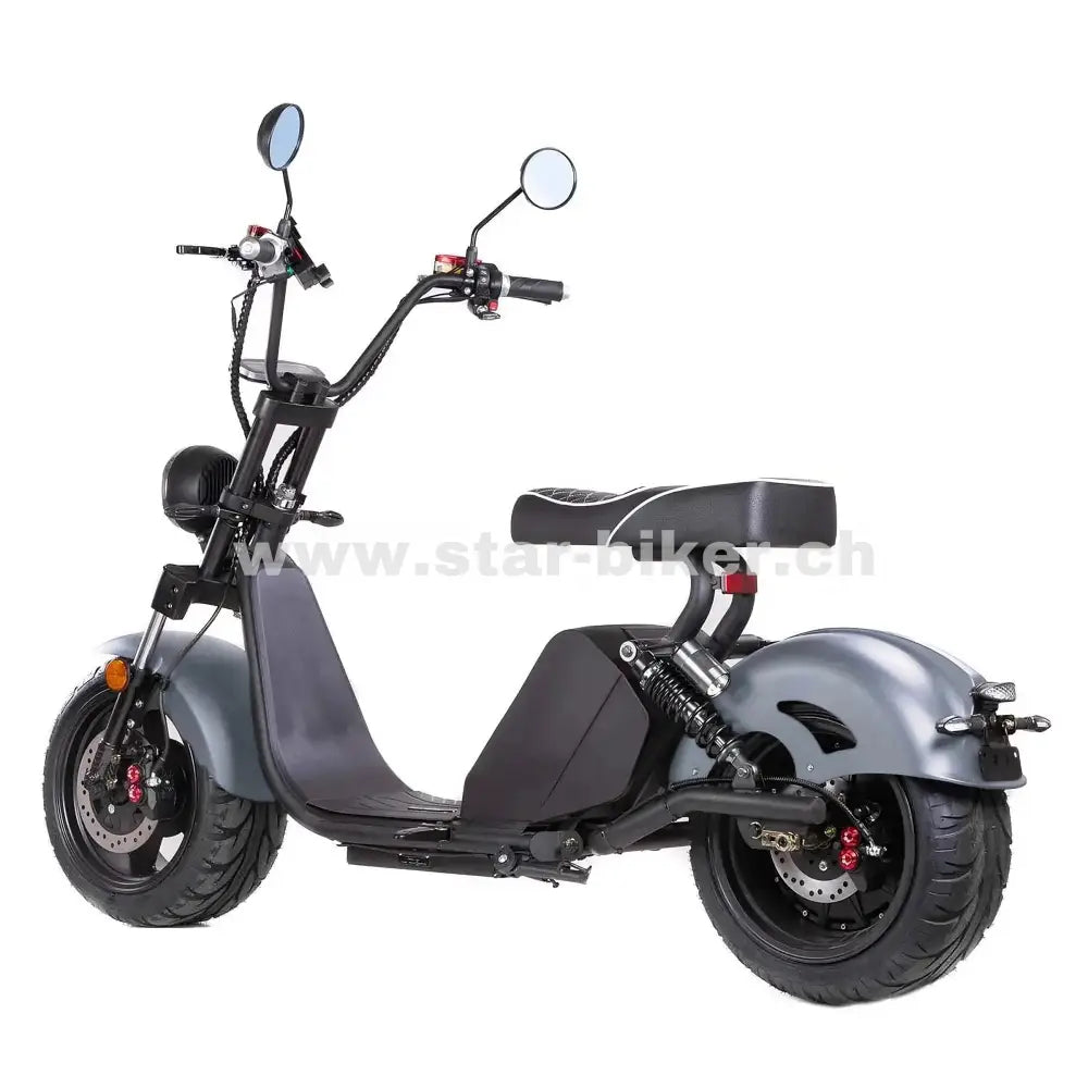 E-Roller Star-Biker Cruiser 3.0s in Nardo Grau – Heckansicht mit Blinkern und Nummernhalterung